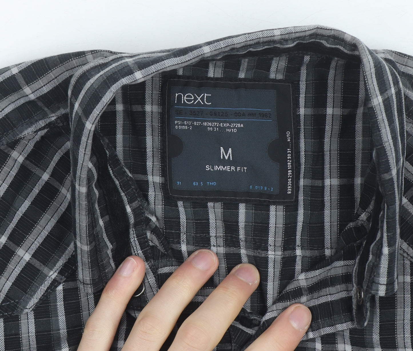 Next Men's Grey Check Slim Fit Long Sleeve Button-Up Shirt - M