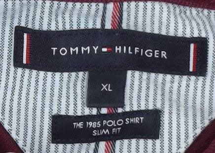 Tommy Hilfiger Men's Red Long Sleeve Slim Fit Polo XL