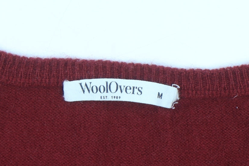 WoolOvers Men’s Red Merino Wool Cashmere V-Neck Jumper M