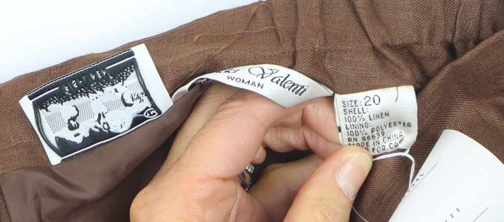 Nikki Valenti Women Brown Linen Trousers Size 20 Straight Fit