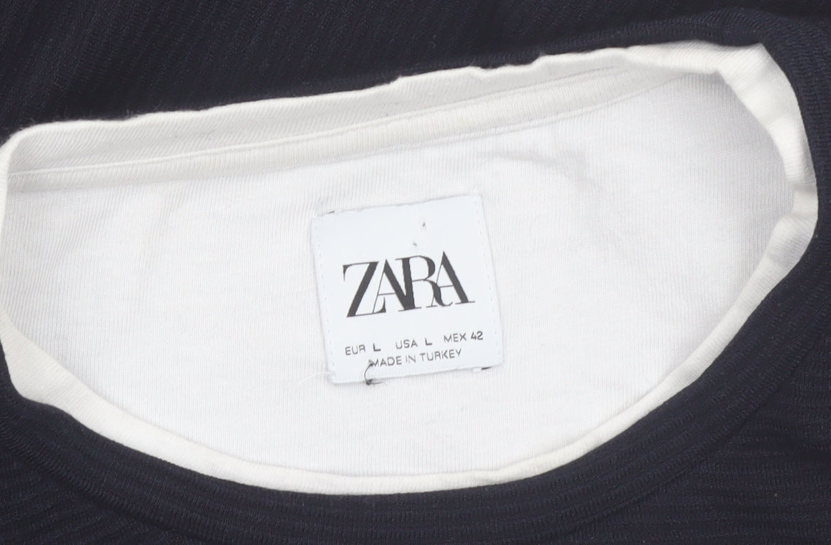 Zara Men Black Long Sleeve Polyester Casual Top Size L