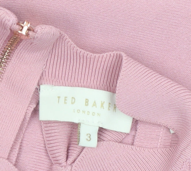 Ted Baker Womens Pink High Neck Sleeveless Bow Detail Knit Top Size 12