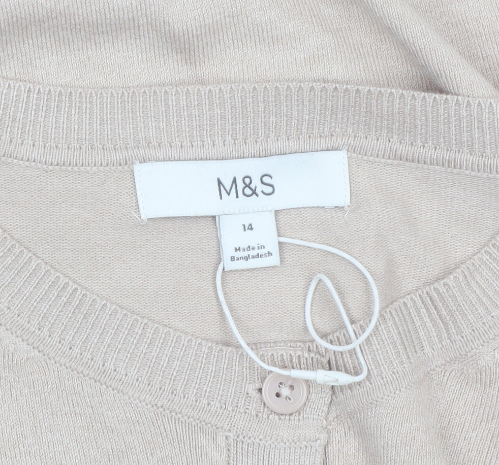 Marks and Spencer Women’s Beige Cardigan Size 14 Crew Neck Knit