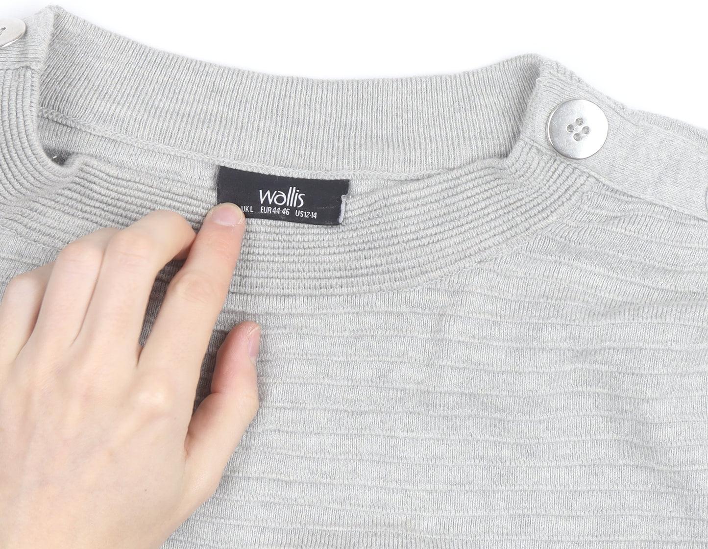 Wallis Women Grey L Lightweight Button Shoulder Knit Jumper