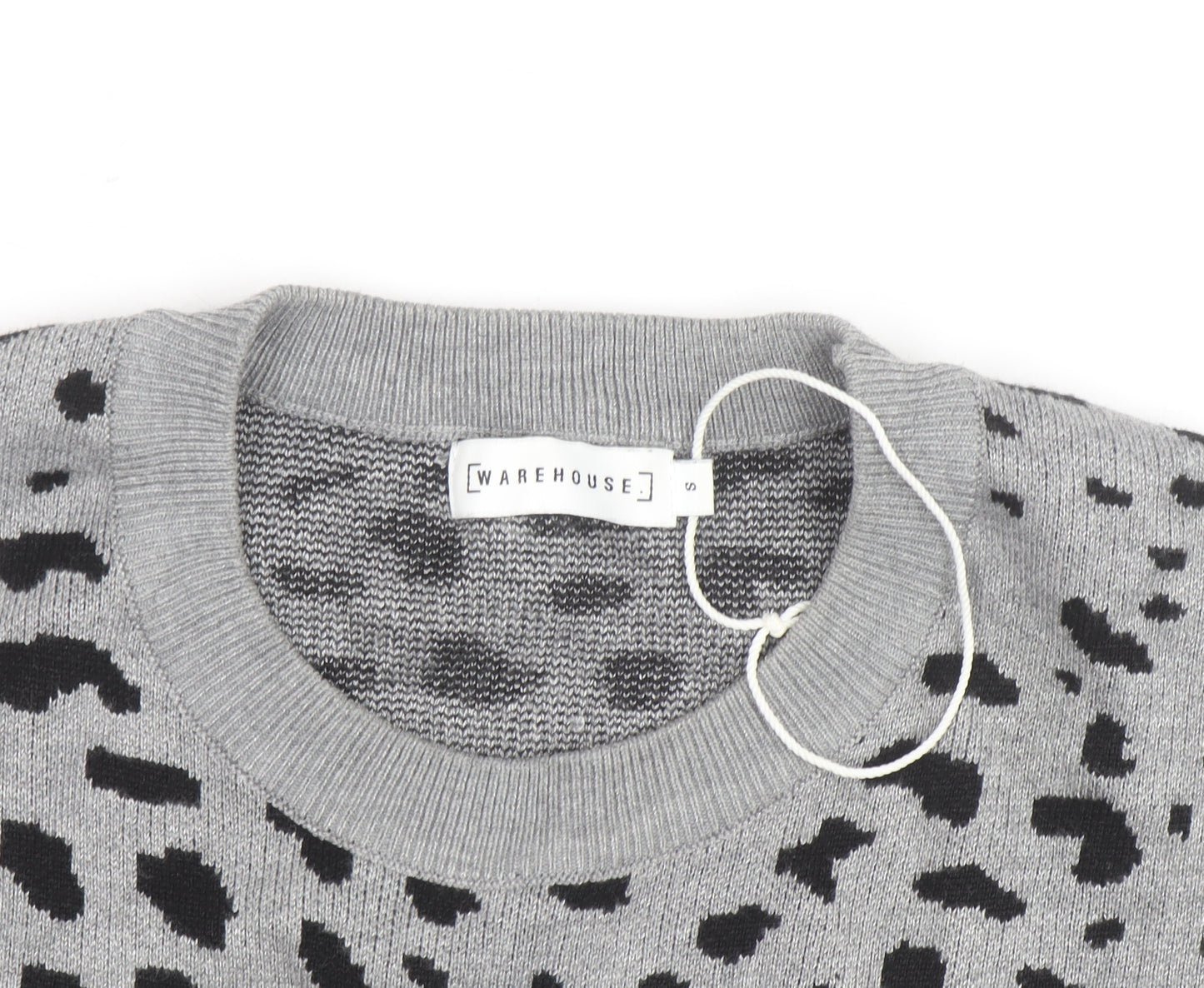 Warehouse Women’s Grey Animal Print Crew Neck Jumper Size S