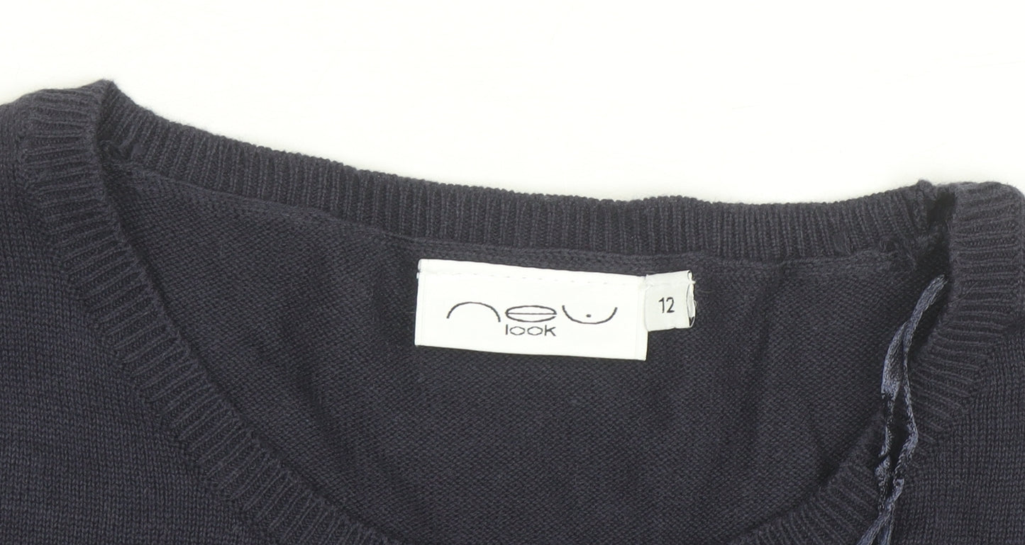 New Look Women's Blue Size 12 Military Style Cotton Jumper