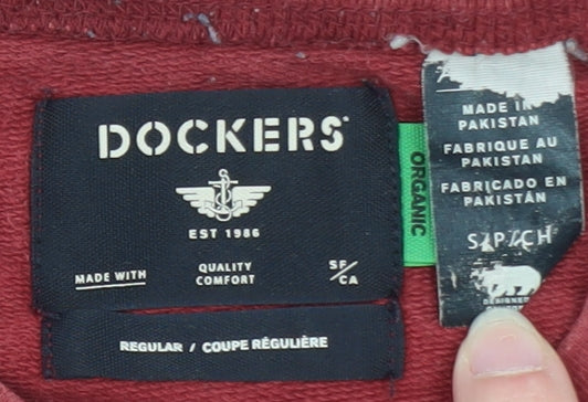 Dockers Men Red Long Sleeve Regular Fit Cotton T-Shirt Size S