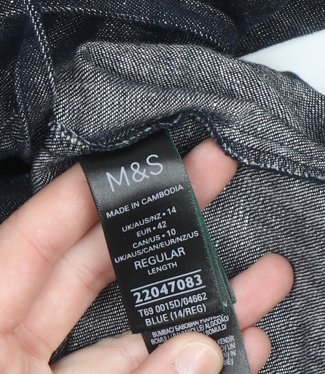 Marks and Spencer Women Blue Size 14 Linen Blend Knee Length Shirt Dress