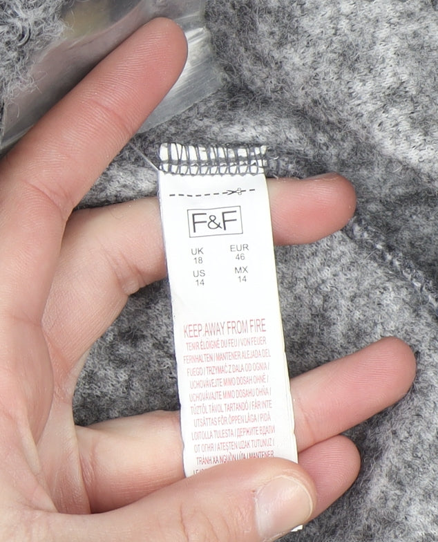 F&F Women’s Grey Textured Mid-Length Overcoat Size 18
