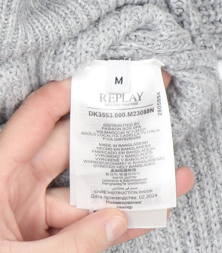 Replay Womens Grey Roll Neck Chunky Knit Jumper Size M