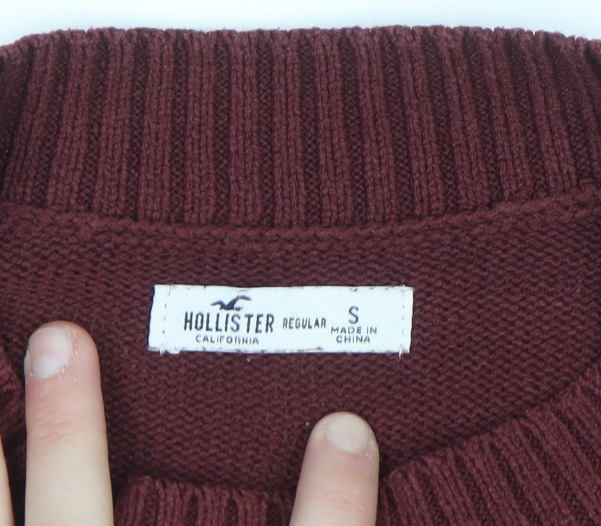 Hollister Women's Red Cable-Knit Crew Neck Jumper Size S