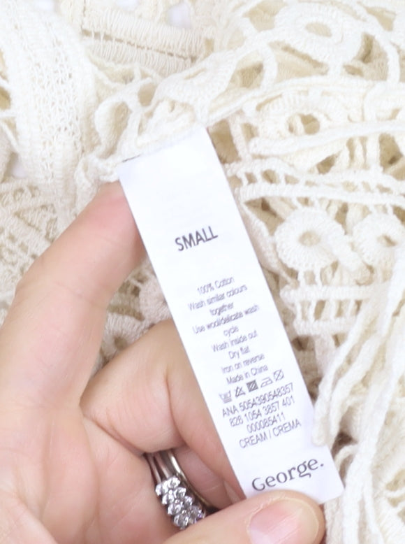 George Women’s Ivory Crochet Fringe Boho Blouse Size Small