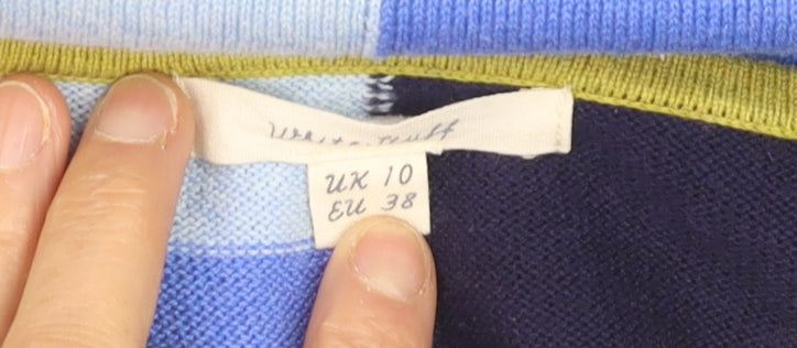 White Stuff Women's Blue Striped Cotton Wool Blend Jumper Size 10