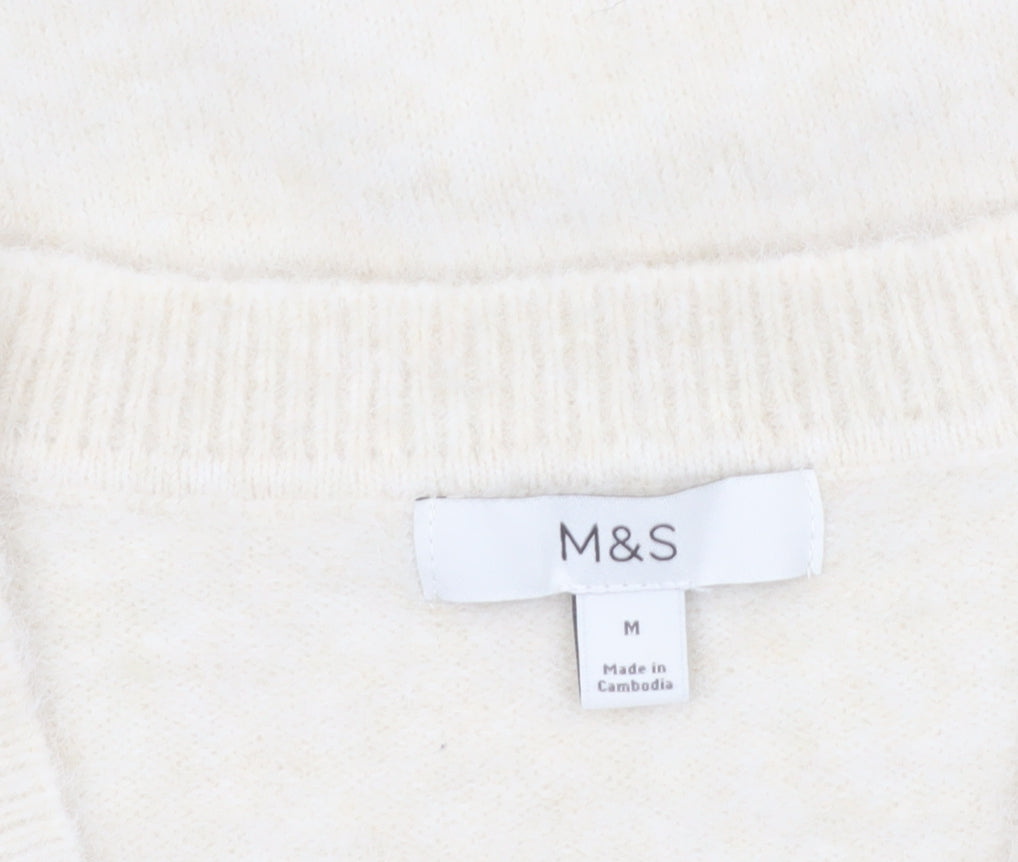 Marks and Spencer Women's Ivory V-Neck Wool Blend Pullover Jumper M