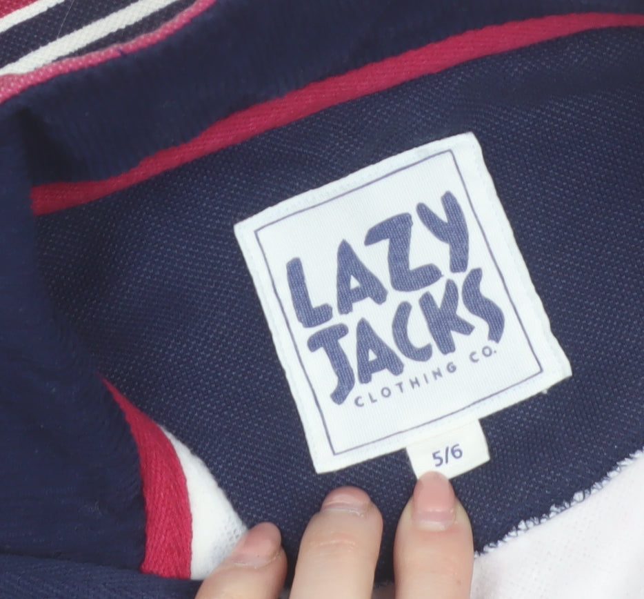 Lazy Jacks Boys Red Striped 5-6 Years 1/2 Zip Cotton Sweatshirt