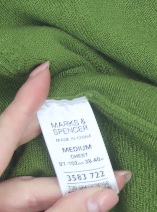 Marks and Spencer Men's Green V-Neck Acrylic Jumper Medium