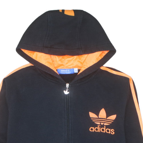 Adidas Men's Black Full Zip Hoodie S Orange Logo Fleece Sportswear