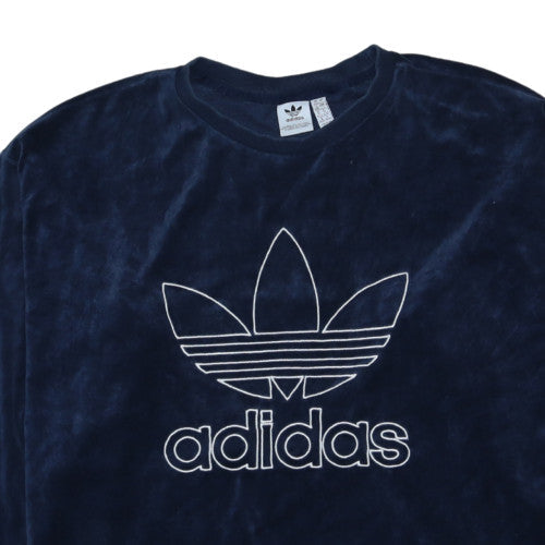 Adidas Womens Navy Velour Crew Neck Pullover Sweatshirt 2XL