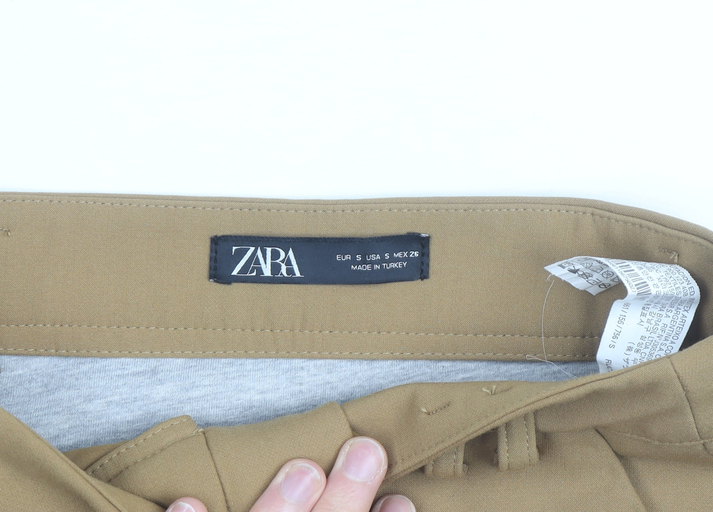 Zara Women Beige Cotton Twill Knee Length Pencil Skirt S