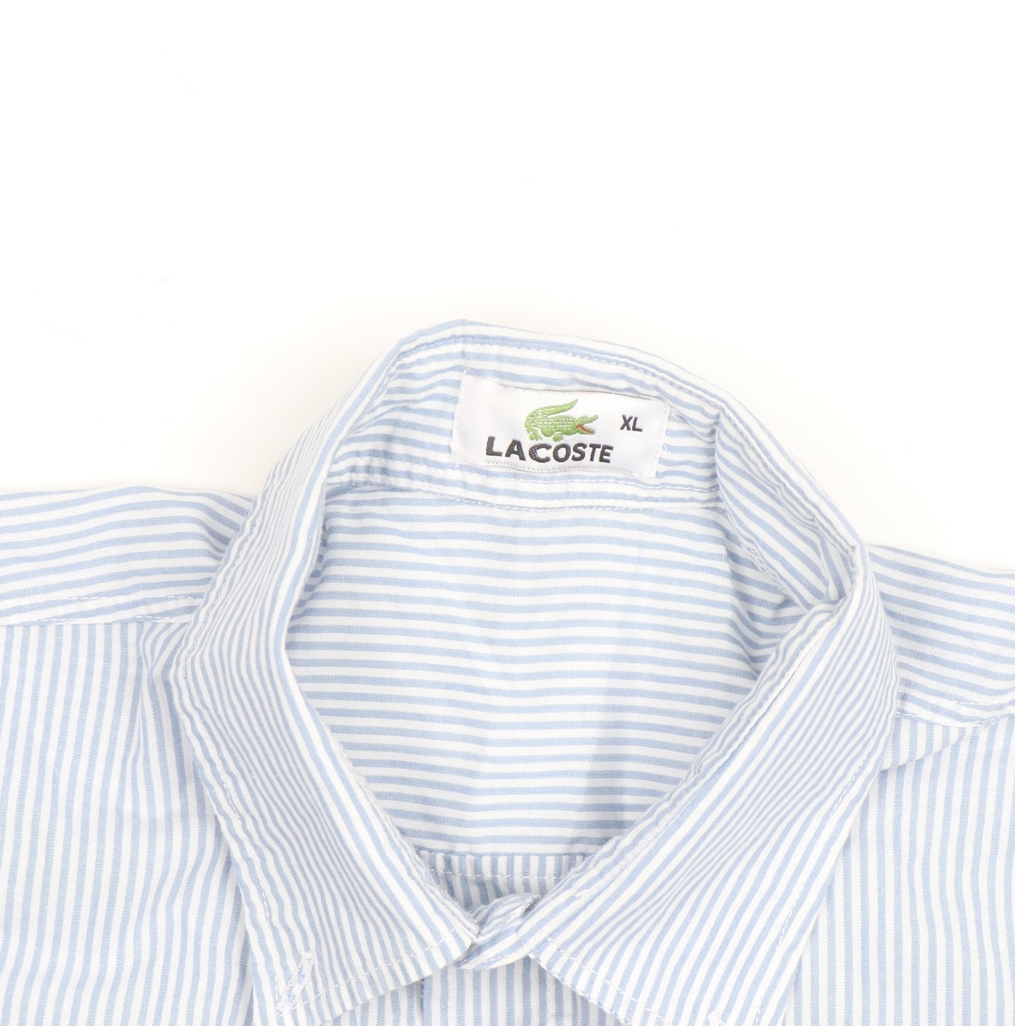 Lacoste Men's Blue Striped Short Sleeve Button-Up Shirt XL
