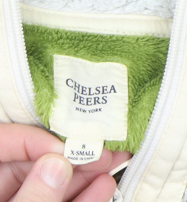 Chelsea Peers Womens Green Animal Print Fleece Pullover XS 1/2 Zip Sweatshirt