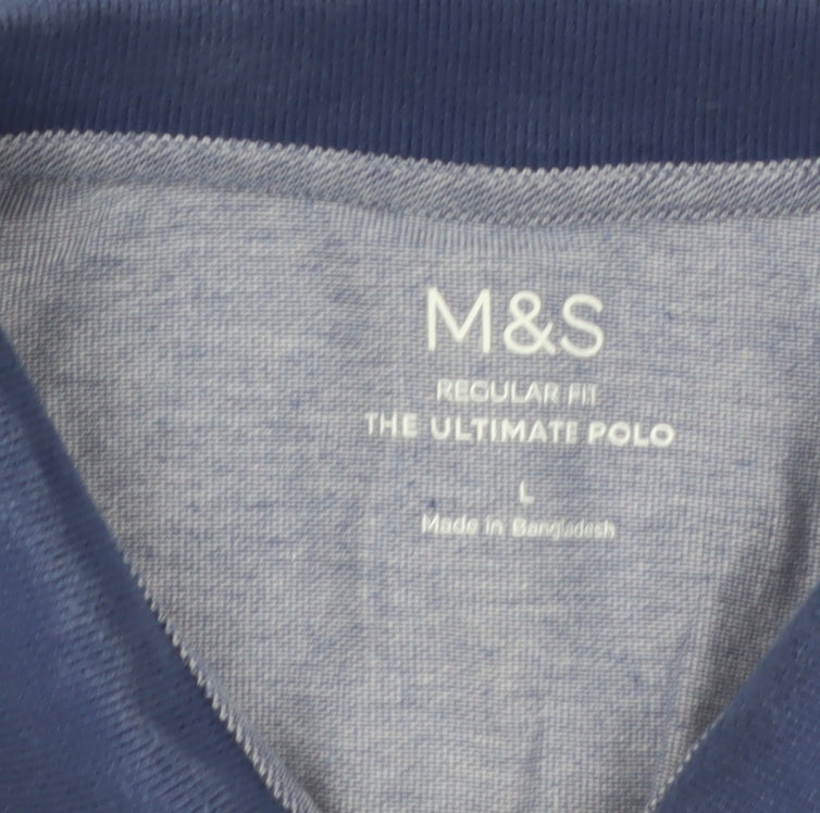 Marks and Spencer Men's Blue Regular Fit Cotton Polo Shirt L