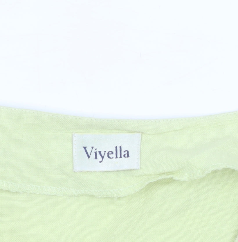 Viyella Women's Green Linen Short Sleeve Embroidered Blouse Size 14