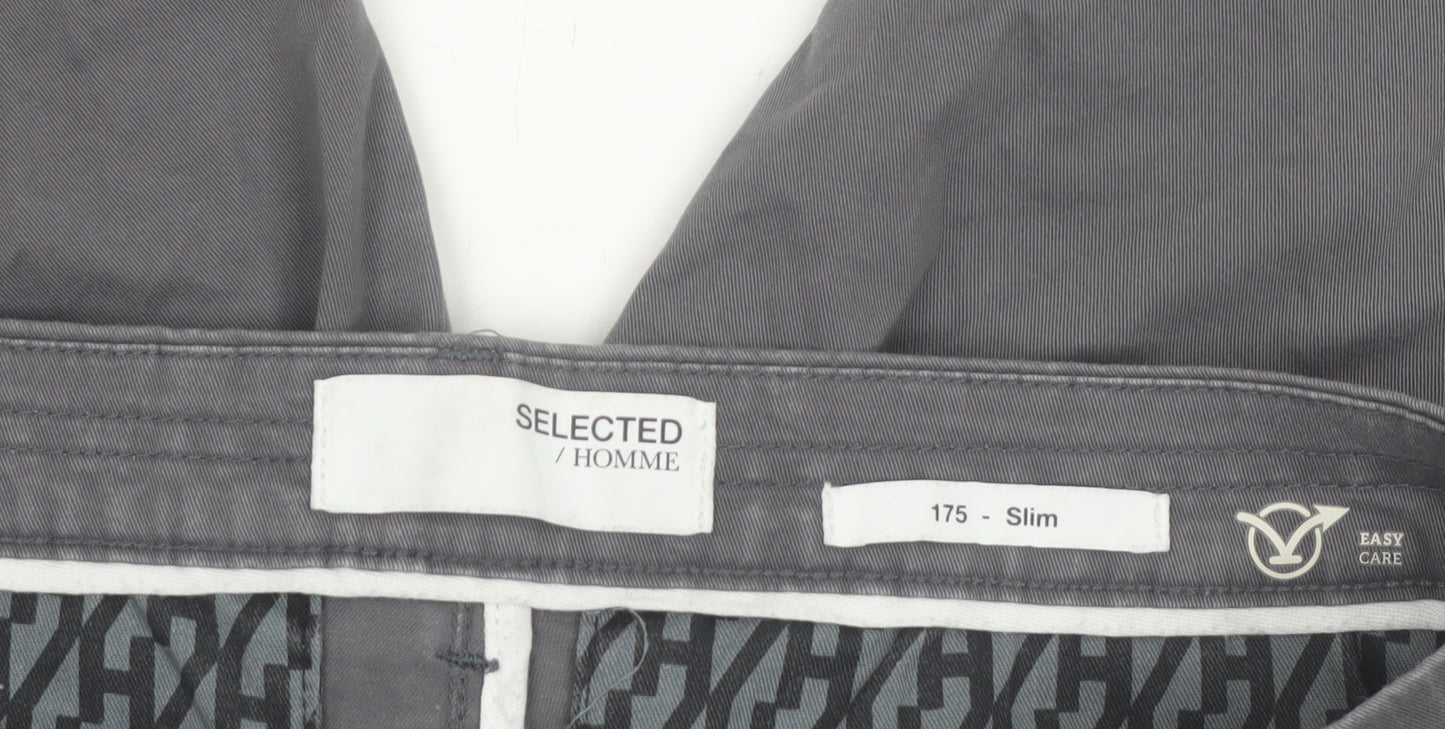 Selected Homme Men's Grey Slim Fit Chino Trousers Size M