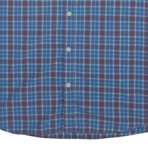 Quiksilver Men’s Blue Check Cotton Short Sleeve Button-Up Shirt Size L