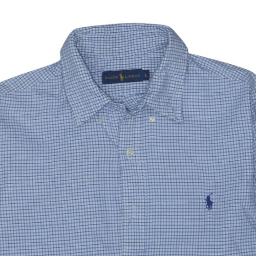 Ralph Lauren Men's Blue Check Long Sleeve Button-Down Cotton Shirt Size L