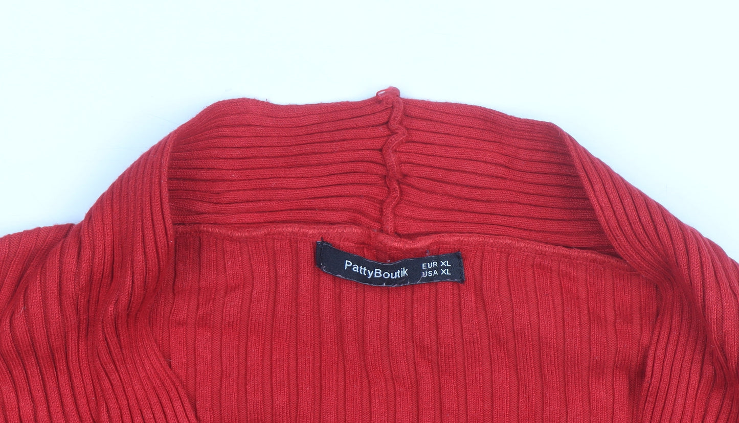 PattyBoutik Women's Red Long Sleeve Wrap Knit Blouse Size 14