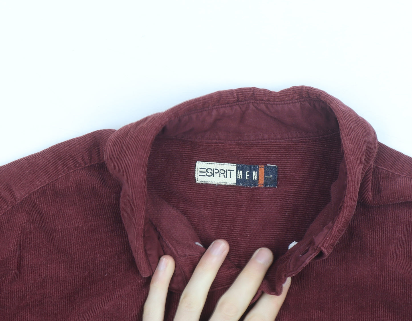Esprit Men Red Corduroy Button-Up Long Sleeve Shirt L