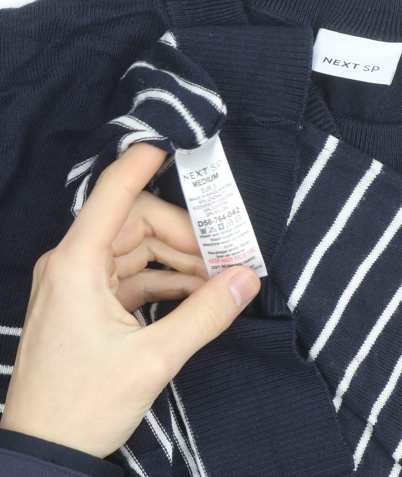 NEXT Men's Blue Striped Cotton Crew Neck Jumper Size M