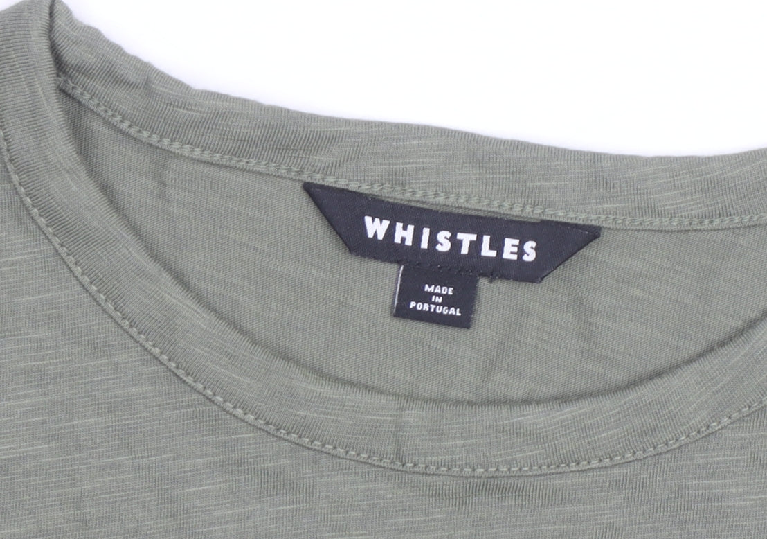 Whistles Womens Green Long Sleeve Ruched Cotton T-Shirt Size S