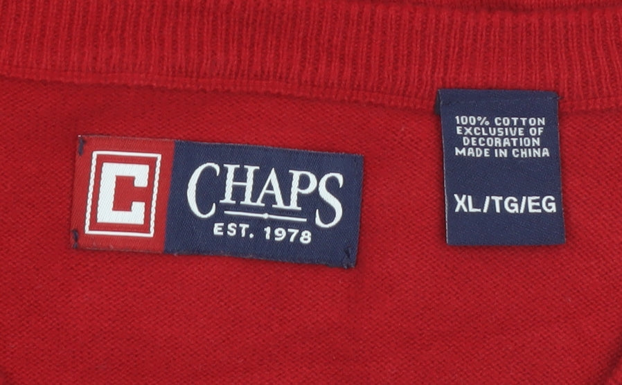Chaps Men's Red Argyle Cotton Knit V-Neck Vest XL