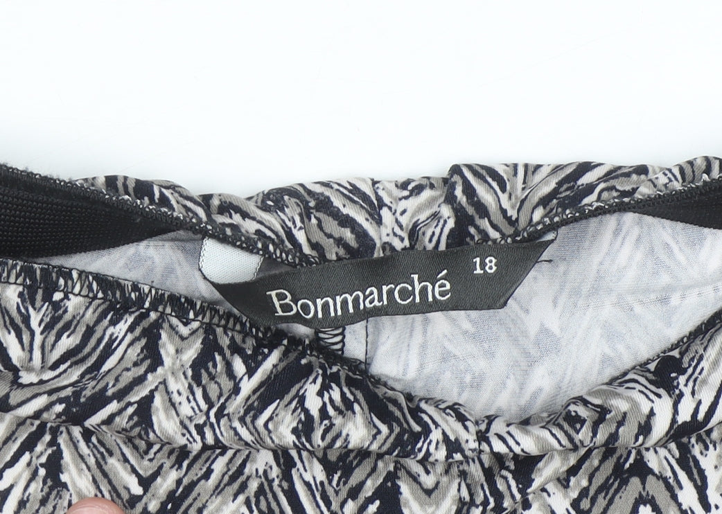 Bonmarché Women’s Black Geometric Jersey Wide-Leg Trousers Size 18