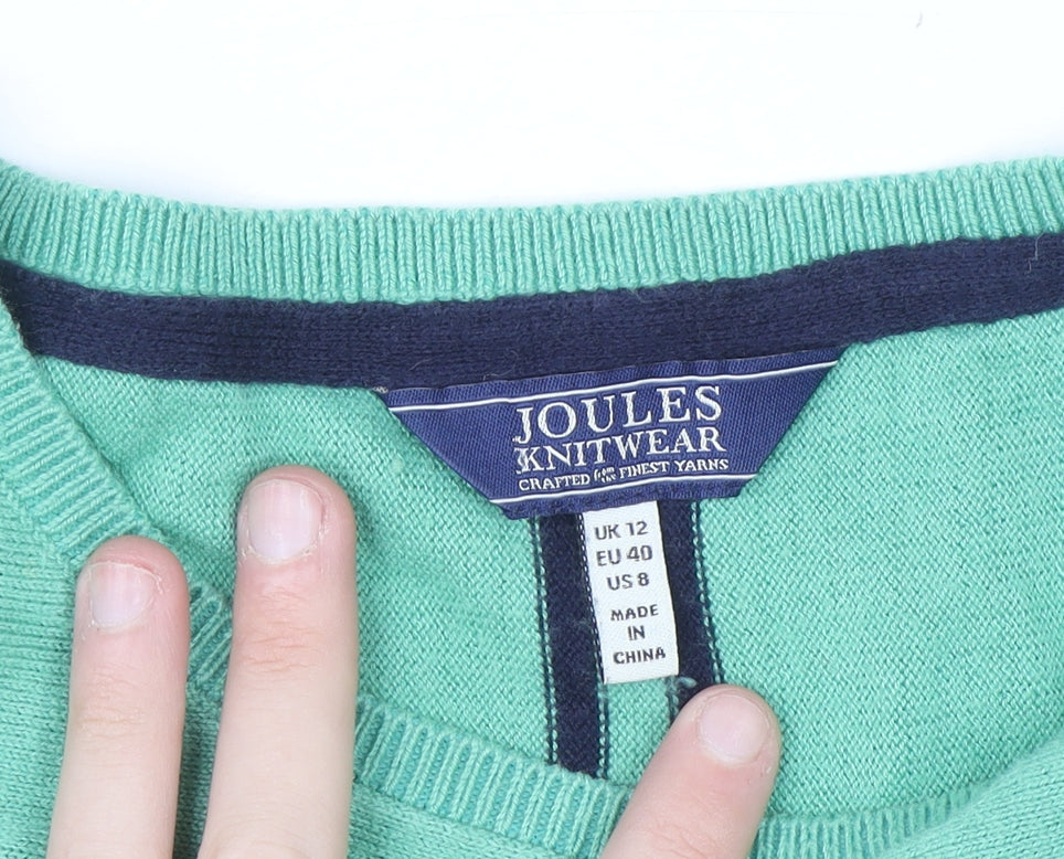 Joules Women Green Cotton Crew Neck Pullover Jumper Size 12