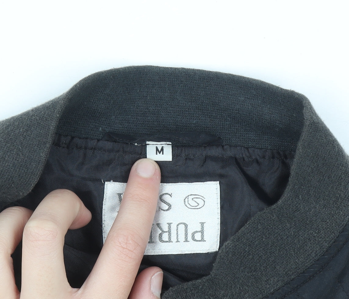 Pure Silk Men's Black Bomber Jacket Size M Full Zip Casual