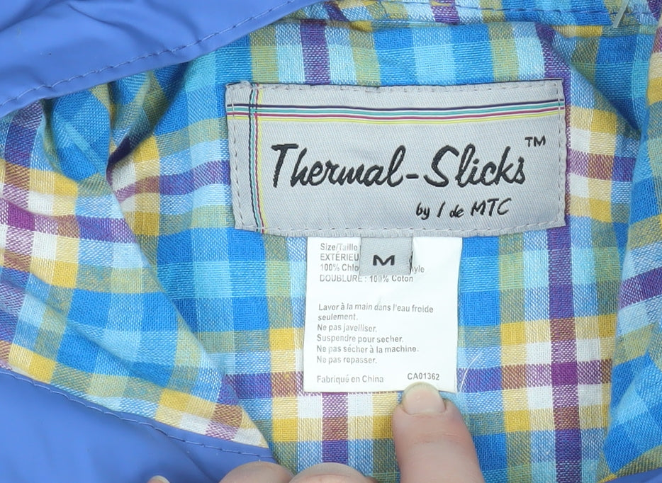 Thermal-Slicks Women's Blue Hooded Waterproof Rain Coat Jacket Size M