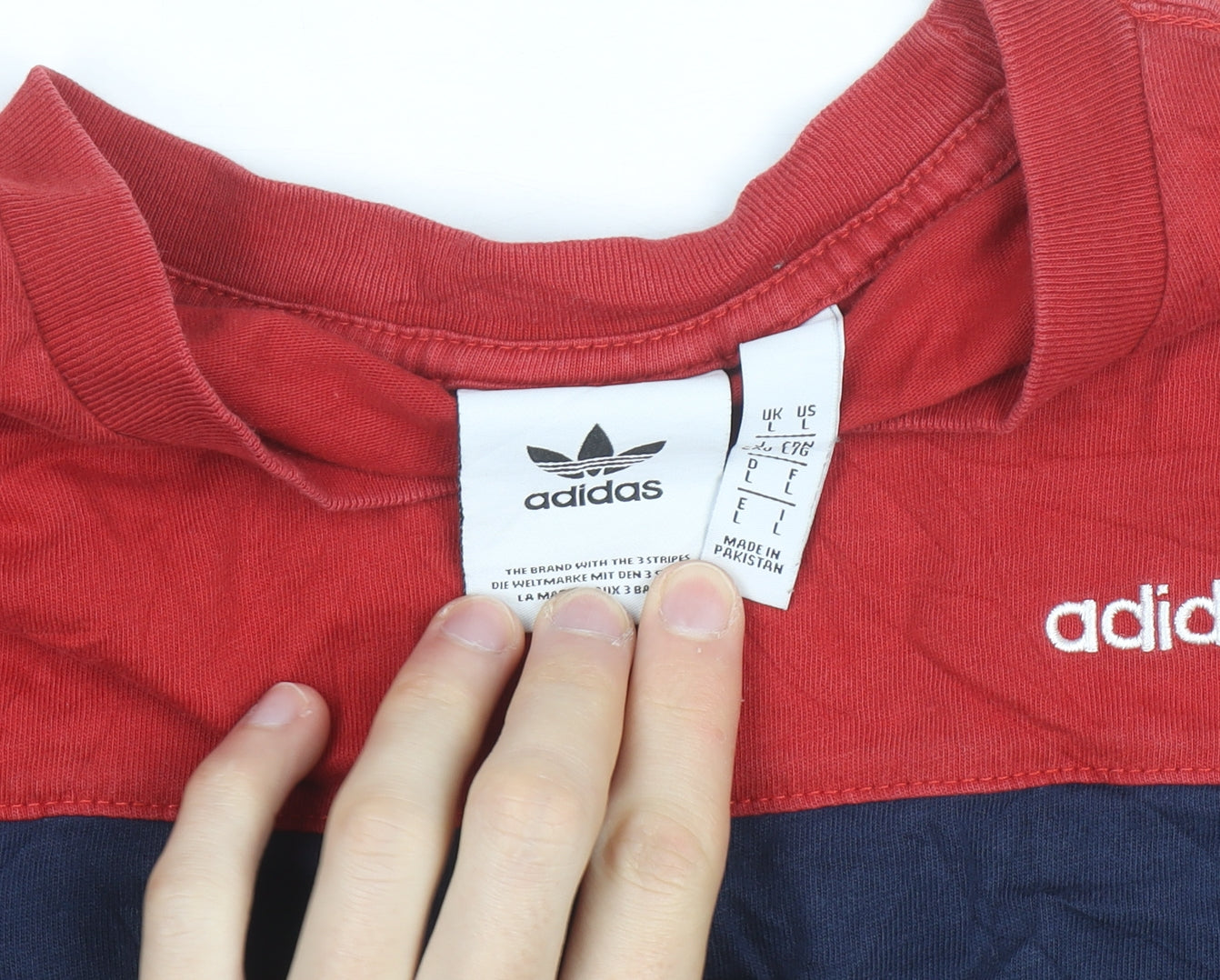 Adidas Men’s Red & Navy Crew Neck Short Sleeve Cotton T-Shirt Size L