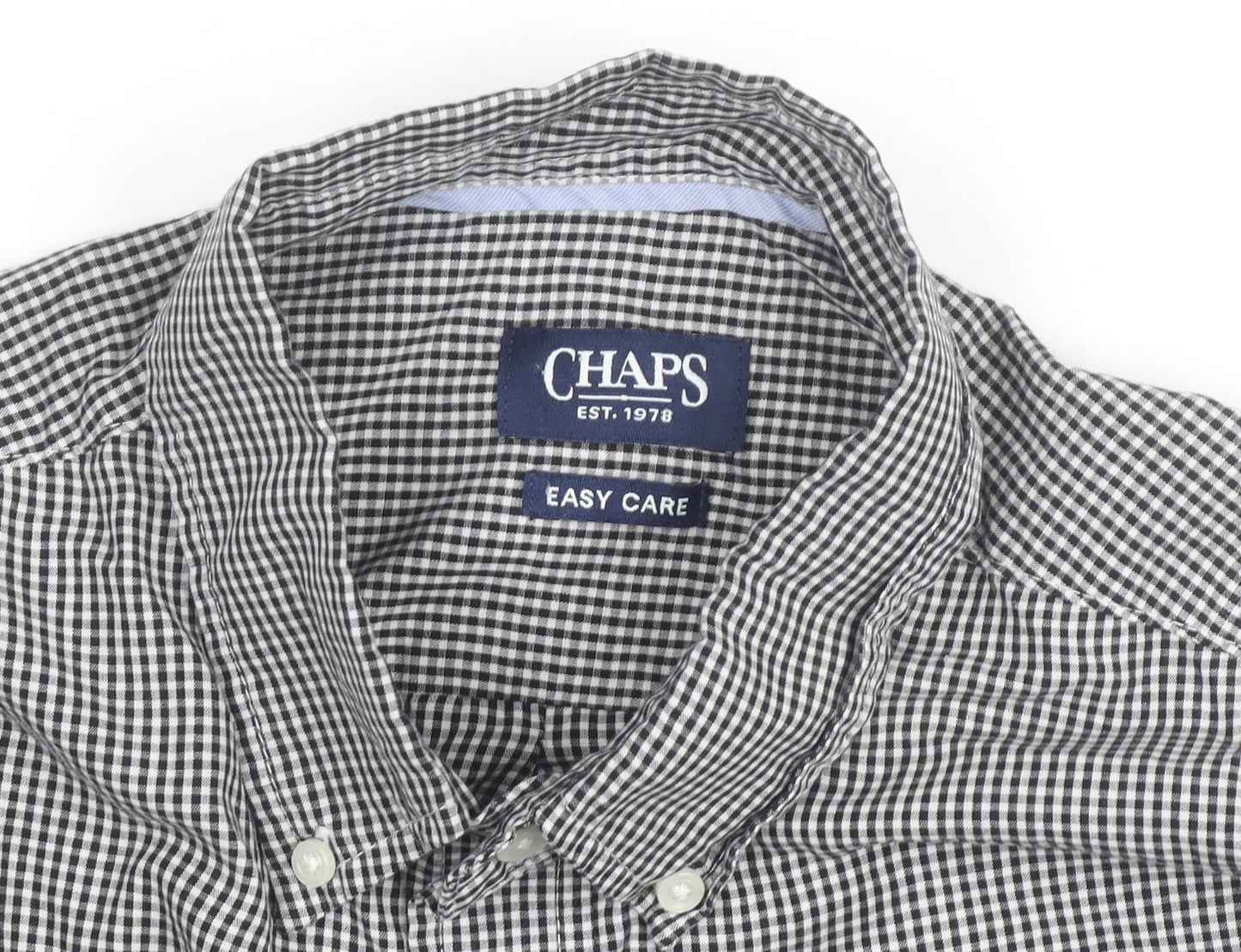 Chaps Mens Black Check Short Sleeve Button-Down Shirt L