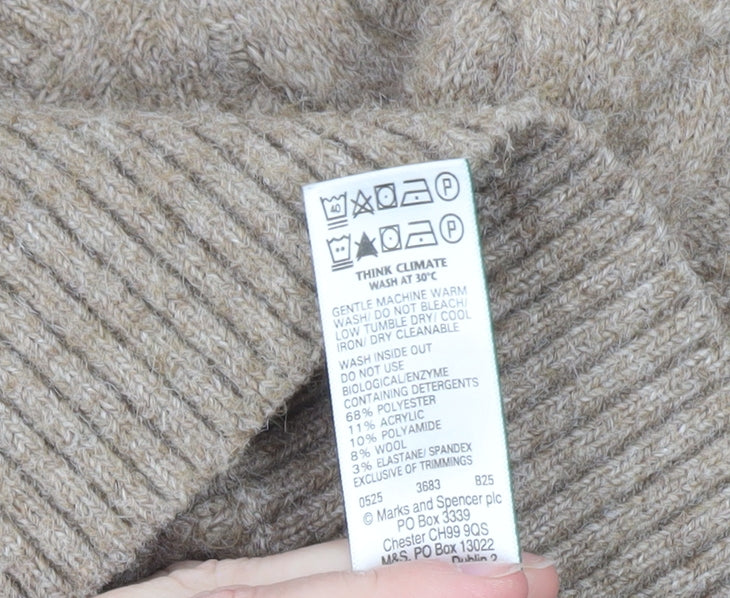 Marks and Spencer Womens Beige V-Neck Cable-Knit Jumper M