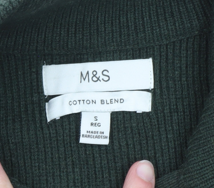 Marks and Spencer Men’s Green Cotton Blend 1/2 Zip Jumper Size S