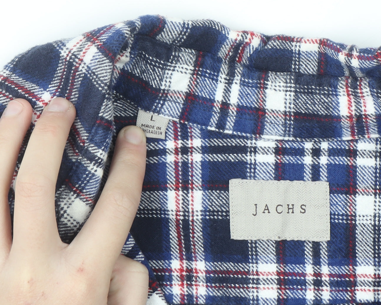 JACHS Men's Blue Plaid Flannel Button-Up Long Sleeve Shirt L