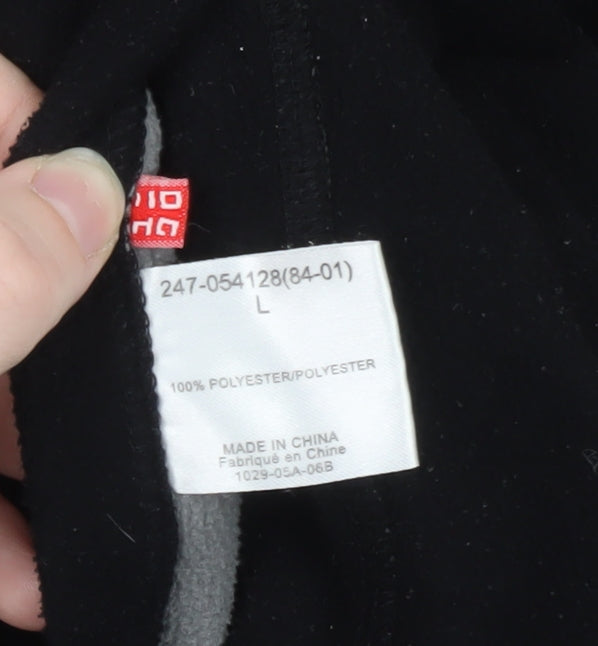 Uniqlo Womens Black Fleece Full Zip Hoodie L Fair Isle Pattern Winter Warm