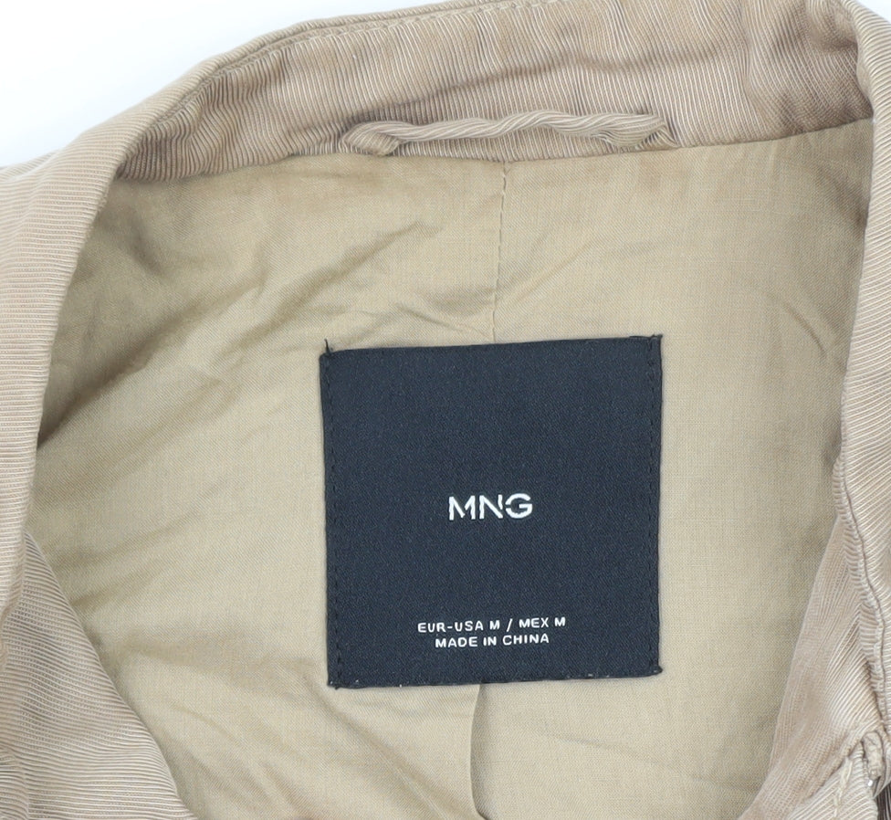 MNG Womens Beige Bomber Jacket Size 12 Lightweight Cotton Zip