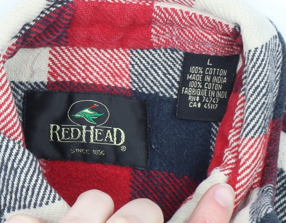 RedHead Men's Red Checked Flannel Button-Up Shirt Size L