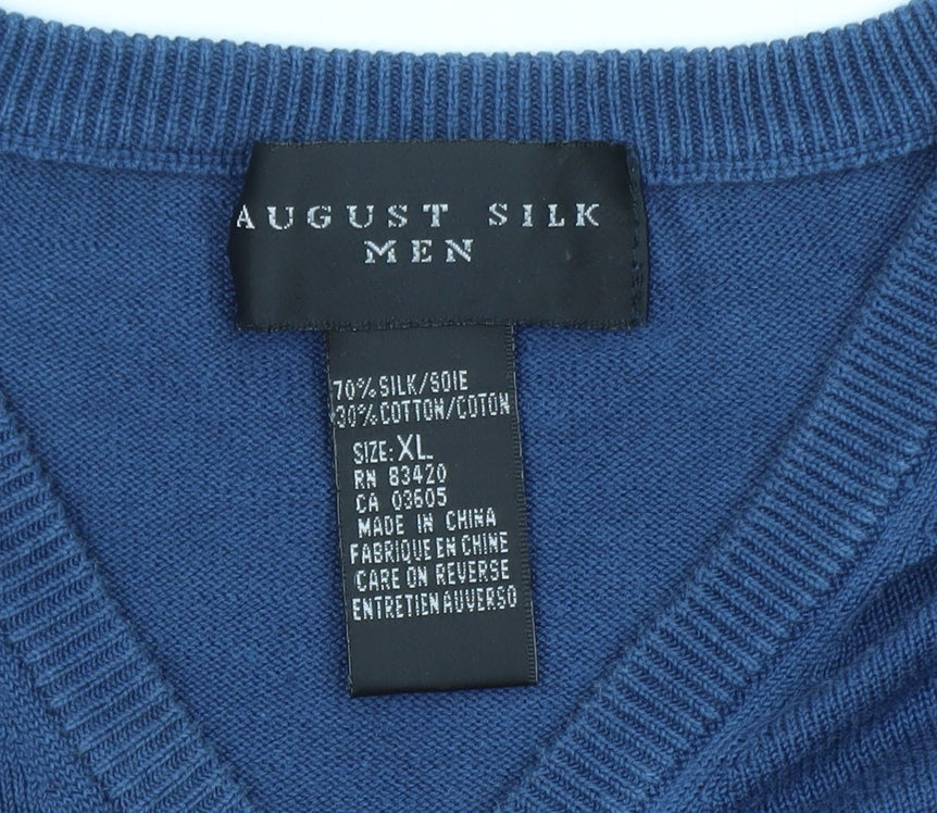 August Silk Men's Blue XL V-Neck Lightweight Pullover Jumper