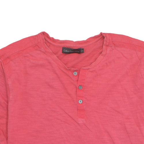 Calvin Klein Jeans Men's Red Henley Short Sleeve T-Shirt Size XL
