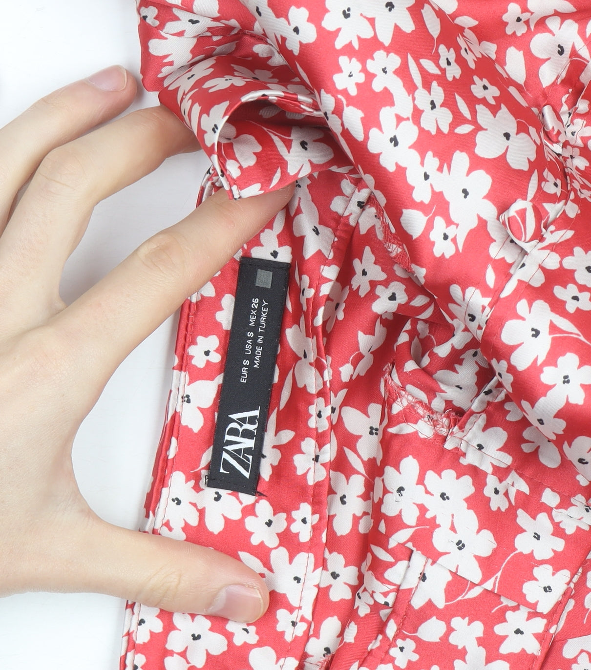 Zara Women Red Floral A-Line Midi Skirt Size S Viscose Summer